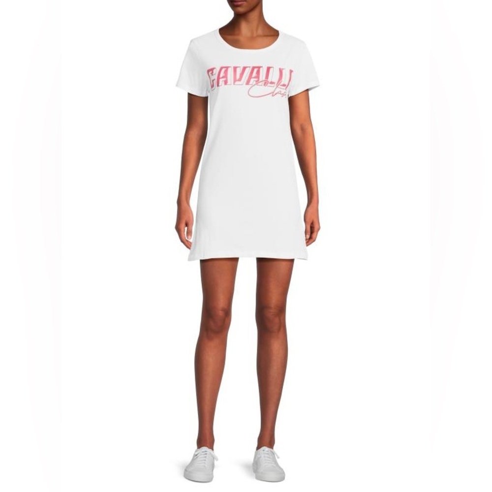NWT Cavalli Class by Roberto Cavalli Logo T-Shirt Minidress White Size Medium